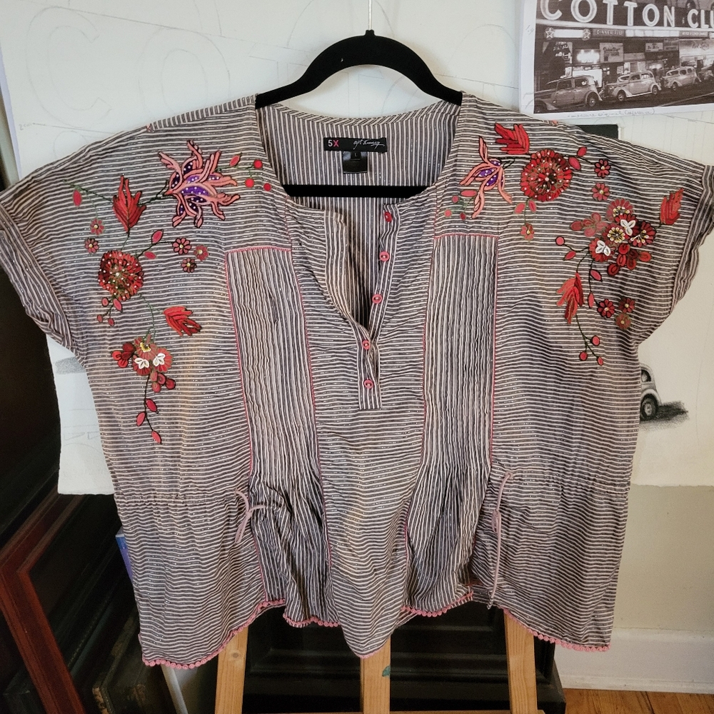 Striped Embroidered Women's Top By Anthropologie